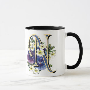 Handgemaltes Pansy-Initialen-Monogramm - N Tasse