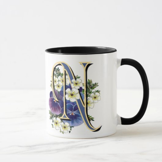 Handgemaltes Pansy-Initialen-Monogramm - N Tasse (Rechts)