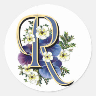 Handgemaltes Pansy-Initialen-Monogramm - R Runder Aufkleber
