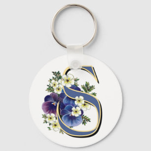 Handgemaltes Pansy-Initialen-Monogramm - S Schlüsselanhänger