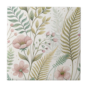 Handgemaltes Rosa-Blüten-Botanisches-Blumenmuster Fliese