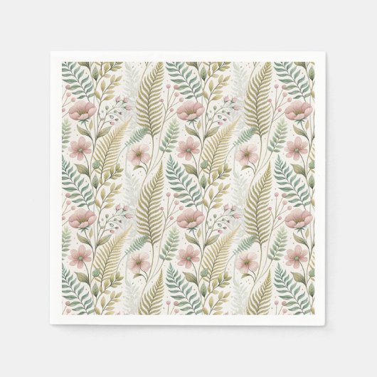 Handgemaltes Rosa-Blüten-Botanisches-Blumenmuster Serviette (Vorderseite)