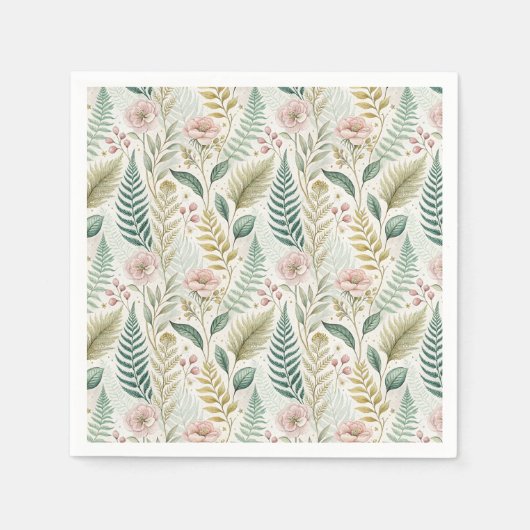 Handgemaltes Rosé-Blumen-Botanisches Blumenmuster Serviette (Vorderseite)