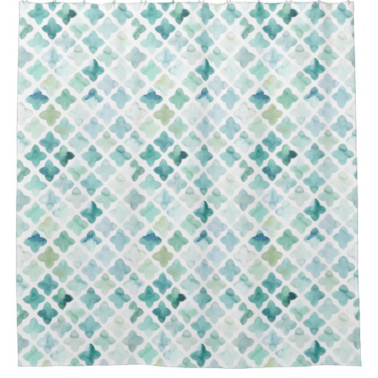 Handgemaltes Türkis-Muster Duschvorhang (Vorderseite)
