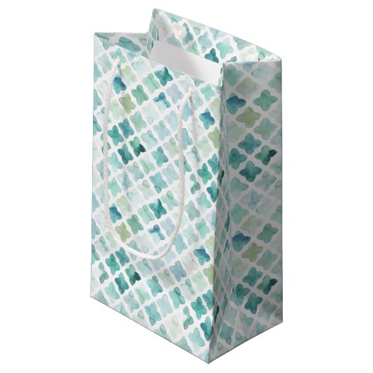 Handgemaltes Türkis-Muster Kleine Geschenktüte (Vorderseite Schrägansicht)