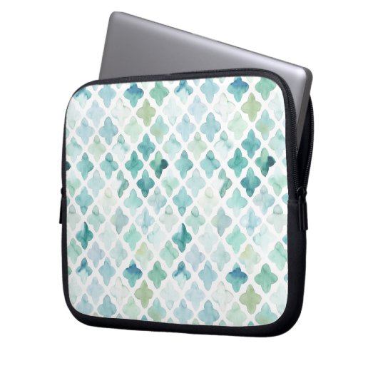 Handgemaltes Türkis-Muster Laptopschutzhülle (Vorderseite Links)