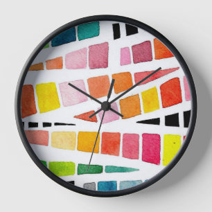 Handgemaltes Wasserfarben-Geometrisches Muster Uhr