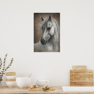 Handgemaltes Weißes Pferd-Porträt Elegantes Pferd Poster