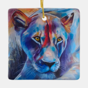 Handgemaltes Wildkatzenporträt Keramikornament