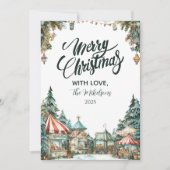 Handgemaltes Winterdorf Feiertagskarte (Vorderseite)