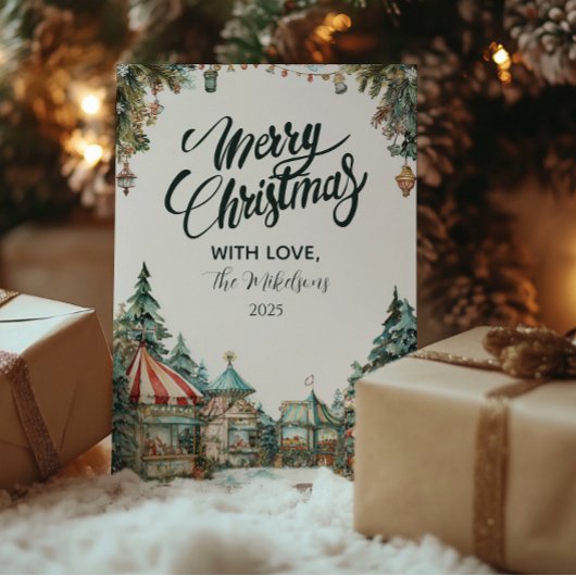 Handgemaltes Winterdorf Feiertagskarte