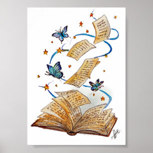 Handgemaltes Zauberbuch Schmetterlinge Aquarellkun Poster