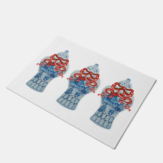 Handgemälzter, weißer Ginger Jar Rug Doormat Fußmatte (Schrägansicht)