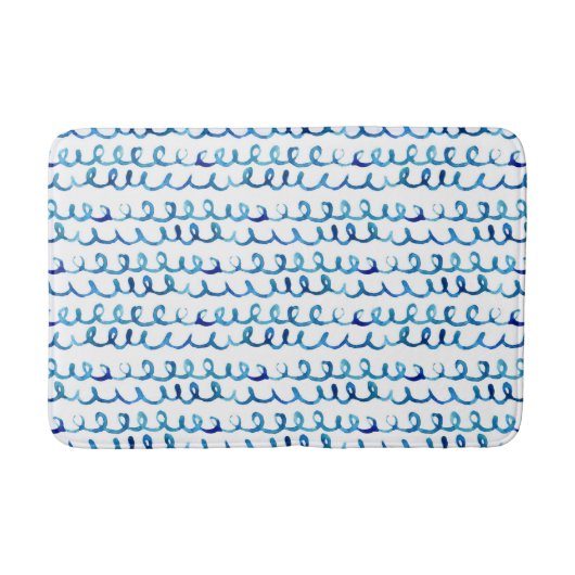 Handgemälztes blaues Wasserfarbenmuster Badematte (Vorderseite)