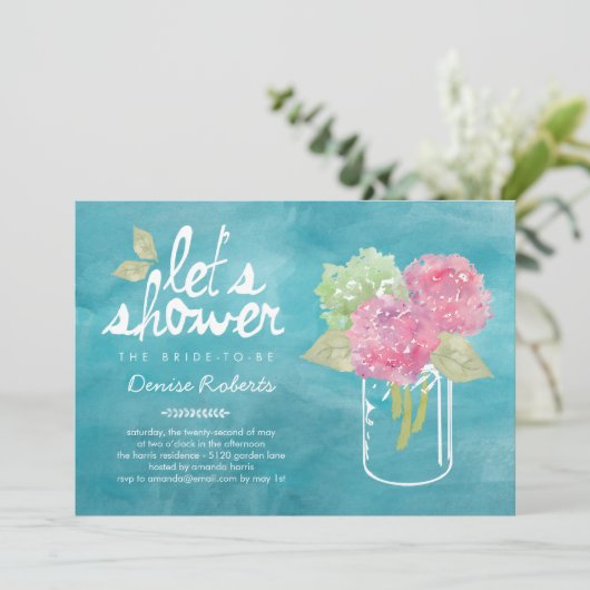Handgepflückte Hydrangeas Bridal Dusche Einladung (Stehend Vorderseite)