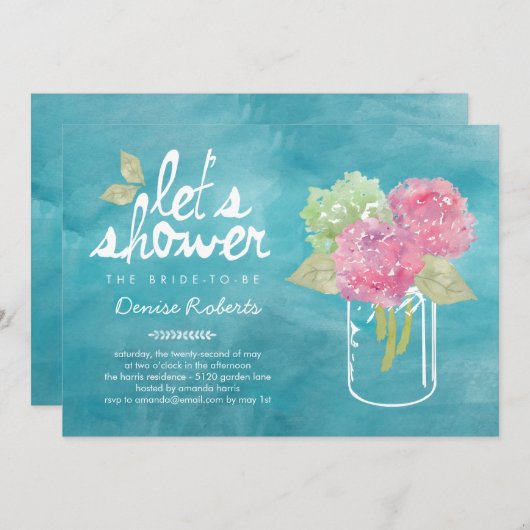 Handgepflückte Hydrangeas Bridal Dusche Einladung (Vorne/Hinten)