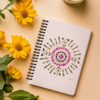 Handgepresster Blumenmandala von S.Frigui Art Notizblock