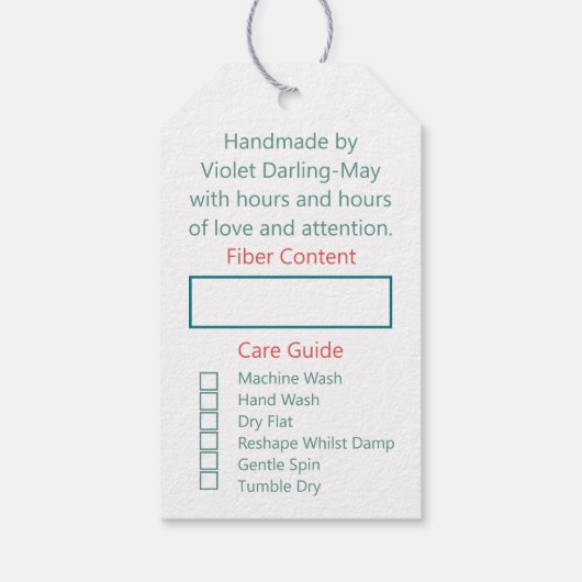 Handgeputzt für Sie - Aquamarin und rot. Geschenkanhänger (Rückseite)