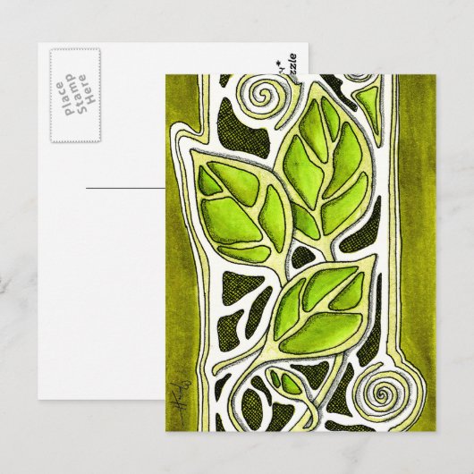 Handgeschnitzte Blätter in Grün Postkarte (Vorne/Hinten)