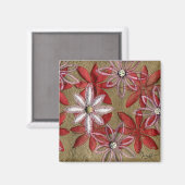 Handgeschnitzte Quilted rote und rosa Blumen Magnet (Vorderseite/Rückseite)