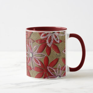 Handgeschnitzte Quilted rote und rosa Blumen Tasse