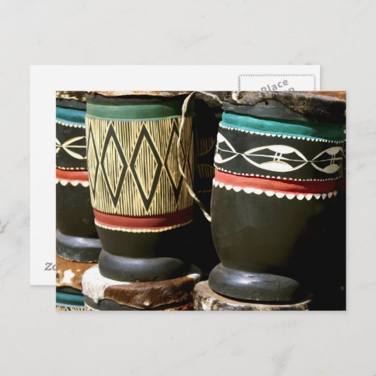 Handgeschnitzte Trommeln, Livingston, Sambia Postkarte (Vorne/Hinten)