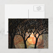 Handgeschnitzte und kreuzgehackte Bäume auf Orange Postkarte (Vorne/Hinten)