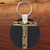 Handgeschnitztes Gold Cross Schlüsselanhänger (Vorderseite)