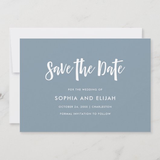 Handgeschrieben und modern | Dusty Blue Save The Date (Vorderseite)
