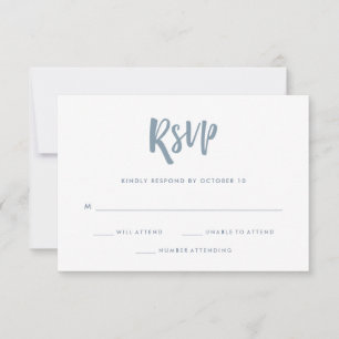 Handgeschrieben und modern Dusty Blue Wedding RSVP Karte
