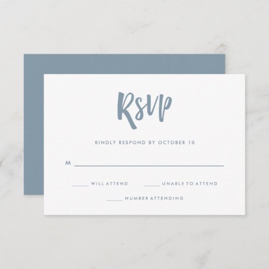 Handgeschrieben und modern | Dusty Blue Wedding RSVP Karte (Vorne/Hinten)
