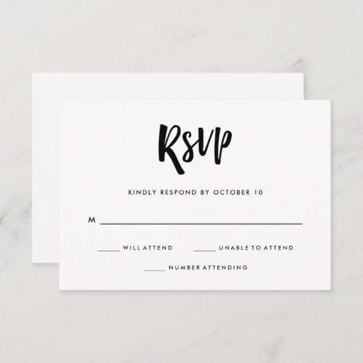 Handgeschrieben und modern | Schwarz-Weiß-Hochzeit RSVP Karte (Vorne/Hinten)
