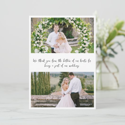 Handgeschriebene 4-Foto-Hochzeit Dankeskarte (Stehend Vorderseite)