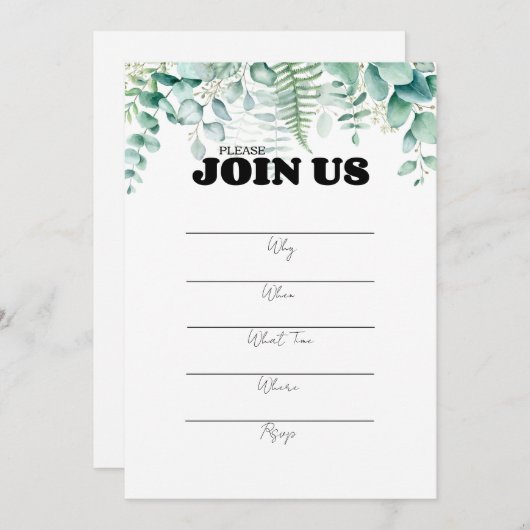 Handgeschriebene Ausfüllung in Schwarzweißtypograf Einladung (Vorne/Hinten)