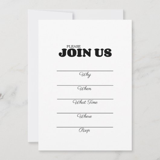 Handgeschriebene Ausfüllung in Schwarzweißtypograf Einladung (Vorderseite)