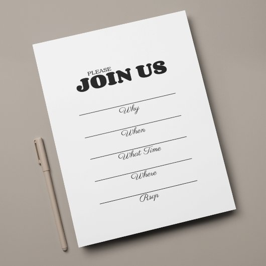 Handgeschriebene Ausfüllung in Schwarzweißtypograf Einladung