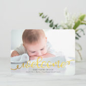 Handgeschriebene Baby Birth Foto Announccard Ankündigung (Stehend Vorderseite)