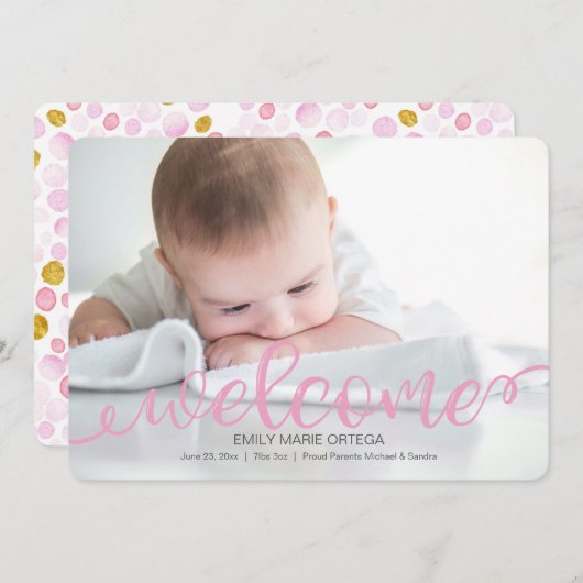 Handgeschriebene Baby Birth Foto Announccard Ankündigung (Vorne/Hinten)