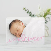 Handgeschriebene Baby Birth Foto Announccard Ankündigung (Stehend Vorderseite)