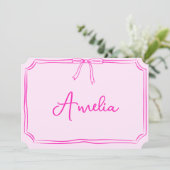 Handgeschriebene, benutzerdefinierte rosa Bow-Ästh Einladung (Stehend Vorderseite)