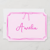 Handgeschriebene, benutzerdefinierte rosa Bow-Ästh Einladung (Vorderseite)