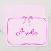 Handgeschriebene, benutzerdefinierte rosa Bow-Ästh Einladung (Vorne/Hinten)