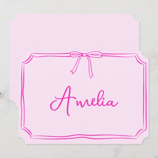 Handgeschriebene, benutzerdefinierte rosa Bow-Ästh Einladung (Vorne/Hinten)