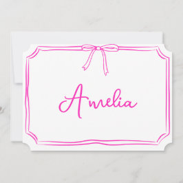 Handgeschriebene, benutzerdefinierte rosa Bow-Ästh Einladung