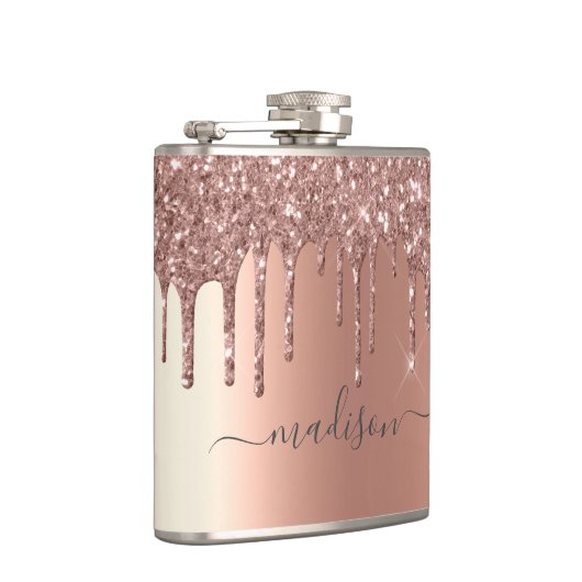 Handgeschriebene benutzerdefinierte Rose Gold Glit Flachmann (Rechts)