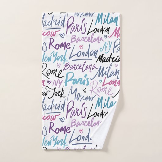 Handgeschriebene berühmte Städte des Weltmusters Badhandtuch Set (Handtuch)