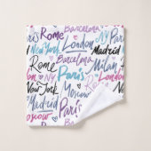 Handgeschriebene berühmte Städte des Weltmusters Badhandtuch Set (Waschlappen)
