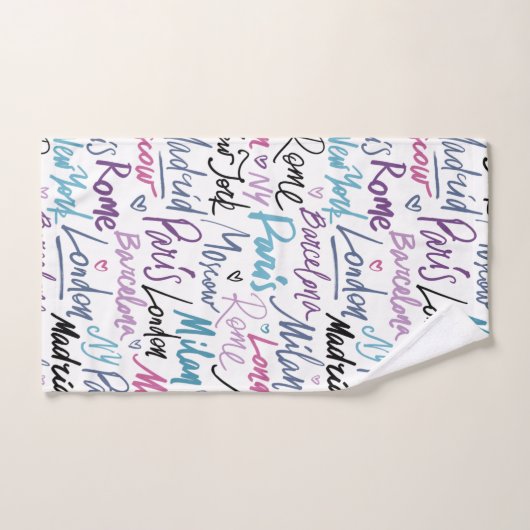 Handgeschriebene berühmte Städte des Weltmusters Badhandtuch Set (Handtuch)