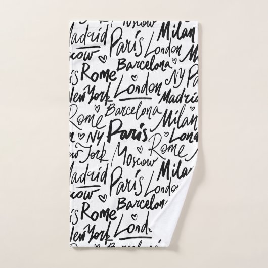 Handgeschriebene berühmte Städte des Weltmusters Badhandtuch Set (Handtuch)