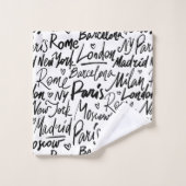 Handgeschriebene berühmte Städte des Weltmusters Badhandtuch Set (Waschlappen)